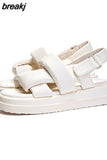 Platform Sandals Woman Summer 2023 Trend Pumps Elegant Medium Heel Women's Shoes Flats Party Chunky Luxury Sandal