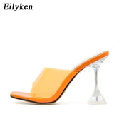 Green Orange PVC Transparent Crystal Spike High Heels Jelly Woman Slippers Street Style Open Toe Sandals Slides