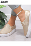 New Fashion Spring and Autumn Women's Flat Shoes Sequin Color Matching Casual Large Round Toe Vulcanized Shoes