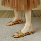 Size 33-40 Women Slippers Summer 2023 Real Leather Flats Shoes For Women Low Heels Sandals Casual Home Ladies