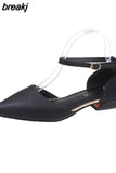 Square Heel Women Pumps Word Buckle Strap Hollow Single Shoes Low Heels Pointed Toe Simple Women Shoes Zaptos