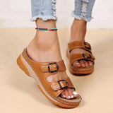 Women's Shoes on Sale 2023 Summer New Comfort Double Buckle Wedge Ladies Sandals Outdoor Beach Slippers Casual Slippers