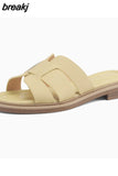Size 34-40 Women Slides Sandals Genuine Leather Summer Low Heels Shoes Woman Home House Slippers Outdoor Casual
