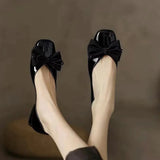 for Woman 2023 Chunky Heels Women's Summer Footwear Low Heel Elegant Square Toe with Bow Block Red Discount Fashion Y2k
