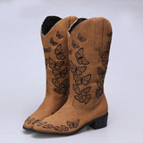 Women's Embroidered Butterfly Cowgirl Boots Western Boots Womens Retro Knee High Boots Handmade Leather Cowboy Boots Large