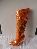 High Boots Candy Color Mirror Leather Women Knee High Boots High Heels Stilettos Runway Shoes for Women High Heel