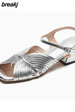 Size 34-43 Women Sandals Genuine Leather Thick Heels Summer Shoes Woman 2023 Gladiator Ankle Strap Chunky