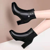 New Fashion Short Boots Women's Side Zipper High Heel Short Tube And Velvet Cotton Boots Warm Women's Leather Boots