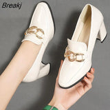 Sexy Women's New High Heels Thick Heel Soft Leather Patent Leather All-match British Square Toe High