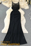 summer new slim fitting suspenders long backless pure desire to look thin casual solid dress fishtail