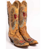 New Vintage Love Heart Shaped Embroidery Chunky Heel Vintage Women Western Boots Casual Work Riding Boots