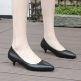 Comfortable Genuine Leather Women Black White Wedding Shoes Bride Low Med Thin High Heels Office Work Pumps For