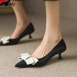 Single Shoes Small High Heel Women Pointed Toe Thin Heels Bow-Knot Woman Shoes Spring