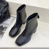 Spring and Autumn New Fashion Square Head Solid Color Simple External Wear Back Zipper Women's Naked Boots Single