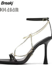 Gladiator Sandals Summer High Heels Sandal Shoes Fashion Gold Chain Sexy Thin High Heel Pumps Square Toe Shoes