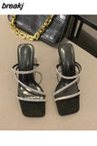 Luxury Rhinestones Women Sandals Elegant Stiletto High Heels Slingback Gladiator Sandal Slip On Slippers Bling Slides