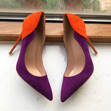 Purple Flock Women Elegant Pointy Toe High Heel Shoes V Side Cut Sexy Stiletto Pumps Party Dress Customizable