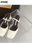New Designer Heels Women Slippers Square Toe Slip On Mules Ladies Summer Casual Thick Heels Outdoor Slides Female
