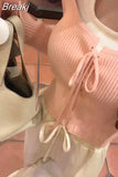 Color Fake Two Pullover Korean Style Y2k Crop Tops Woman Slim Causal Long Sleeve Knitted Sweater Clothing 2023 Spring