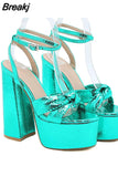 Women's Sandals 2023 Summer New Fashion Butterfly-knot Elegant Lady Single Shoes Thick Heels Ankle Buckle