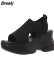 Straps Espadrilles Platform Clogs Wedge Female Shoe 2023 Women's Open Toe Increasing Height High Heels Muffins shoe