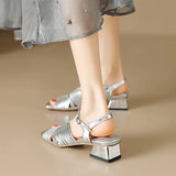 Size 34-43 Women Sandals Genuine Leather Thick Heels Summer Shoes Woman 2023 Gladiator Ankle Strap Chunky