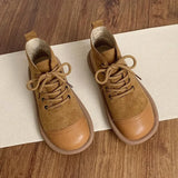 Women Ankle Boots 2023 Autumn Suede Leather Round Toe Flat Boots Lace Up Vintage Short Boots Soft Sole Non-slip Sneakers