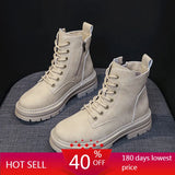 Women Boot Shoe Pumps Shoes Genuine Leather Marton Boots Women Autumn 2022 New Double Zipper Platform Thick Heel Motorcycle