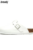 2023 New Buckle Cork Slipper Casual Women Solid Color Beach Outside Non-slip Closed Toe