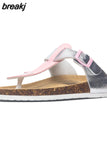 New Beach Cork Flip Flops Slippers 2023 Casual Summer Women Mixed Color Print Unisex Slip on Slides