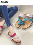 Outside Buckle Cork Slipper New Women Summer Mixed Color Casual Beach Slip on Flip Flops Slides
