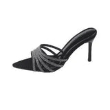 Breakj Heels Summer New Water Drill Sandals Thin Heel Toe Sexy Word With Fairy Wind Wearing Cold