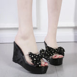 Dot Woman Summer Wedge Comfortable Sandals Platform Ladies Bow Knot Peep Toe Platform Wedges Shoes Slipper