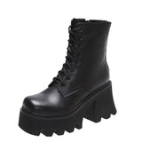Goth Ankle Boots Women Black Chunky Wedge Platform Shoes Woman Lace Autumn Patent Leather Footwear Lady Botas