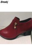 Women Shoes Autumn Winter Pu Leather Designer Thick High Heels Ladies Luxury Black Medium Heel Female Pumps Boots Fashion