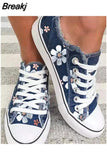Woman Canvas Shoes Elegance Floral Print Women Vulcanize Shoes Fashion Lace Up Flat Sneakers zapatos de mujer