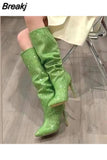 Women's High Boots Pointed Toe Slip-on Long Boots Women Demonia Boots High Heels Sexy Stiletto Ladies Party Shoes