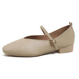Low Heel Women Shoes Solid Square Toe Single Shoes Comfortable High Heels Leather Shoes Shallow Ladies Office