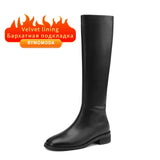 High Boot Women 2022 Winter Split Cow Leather Brown Black ZIP Low Block Heel Quality Long Boot Handmade Shoe Christmas