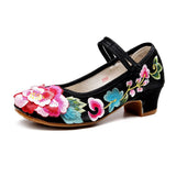 Breakj Heel Single Shoes Spring And Summer New Thick Heel Women's Shoes Cheongsam Embroidered Shoes Mary Jane Retro National Style High Heel National Style