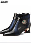 British Style Sandals Leather Boots Women 2023 Summer Mesh Breathable Sandals with Rhinestone Decoration Shaped