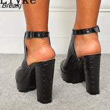 Summer Black Platform Sandals Women Gladiator Square High Heels Fashion Peep Toe Ankle Buckle Strap Ladies Shoes