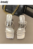 Luxury Rhinestones Women Sandals Elegant Stiletto High Heels Slingback Gladiator Sandal Slip On Slippers Bling Slides
