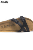 2023 New Summer Cork Slippers Women Casual Solid Color Flip Flops Holiday Beach Outside Slides