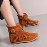 Ankle Boots Tassel Rivets 2022 Boots Women's Round Toe Flat Bottom Women's Fashion Zipper Solid Color Shoes Large