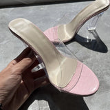 Women Pumps Sandals Jelly Slippers Sexy Open Square Toe High Heels Women Transparent Slippers Shoe Heel Clear
