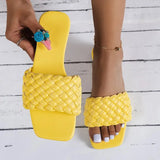 Size Fashion Weaving Flat Slippers Women 2023 Summer Non Slip Beach Flip Flops Woman Designer Soft Sole Square Toe