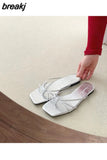 Square Toe Slippers Women Slip On Slide Flat Casual Summer Shoes Beach Flip Flops Narrow Band Sandal New Brand