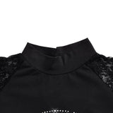 Turtleneck Lace Patchwork Long Sleeve Shirts 2021 Spring Autumn Ladies Casual Sexy Tops Black Y2k Skull Print