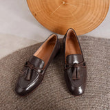 Retro British Style Square Head Women's Loafers Shoes Spring Summer Style Tassel Comfortable Single Shoes Women Brown